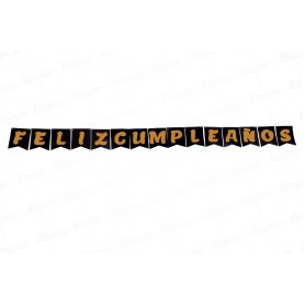 Letrero Feliz Cumpleaños Negro - Dorado Pequeño Dfiestas