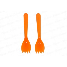 Cuchara Tenedor Naranja Neón Paquete x12