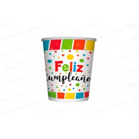 Vaso Premium Feliz Cumpleaños Multicolor Sempertex Paquete x8 Unidades