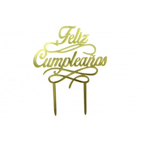 Aplique Para Torta Feliz Cumpleaños Dorado